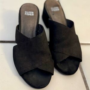 Eileen Fisher Black Suede Crisscross Open-Toe Mules